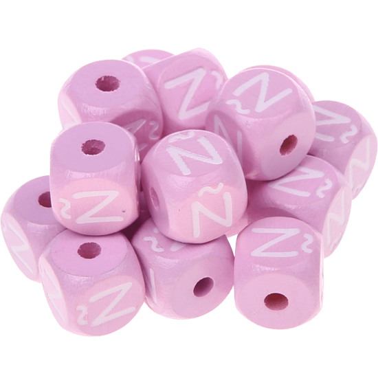 Růžové ražené kostky s písmenky 10 mm – španělština