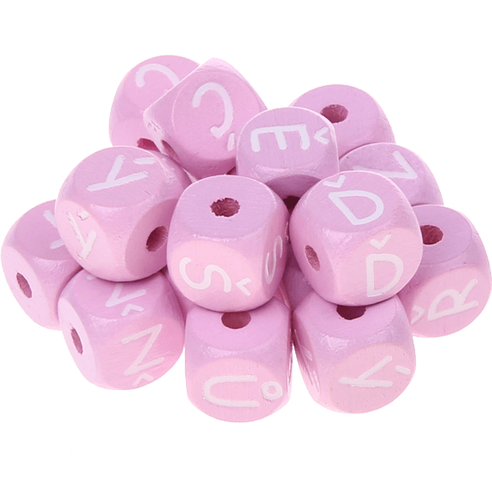 Růžové ražené kostky s písmenky 10 mm – čeština