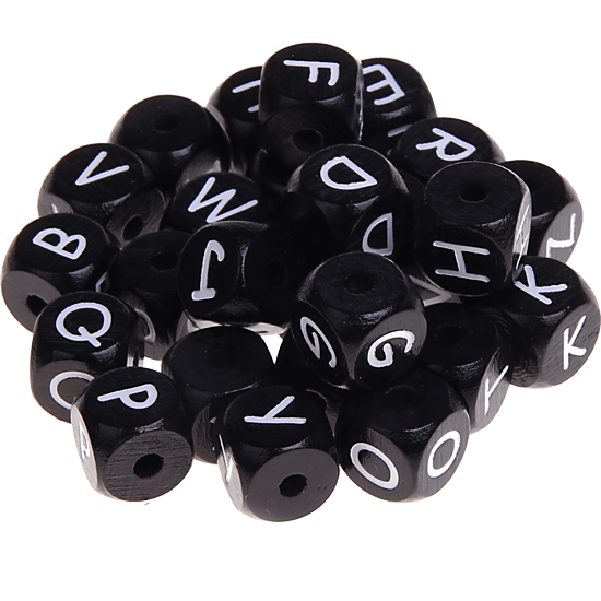 Black embossed letter cubes, 10 mm