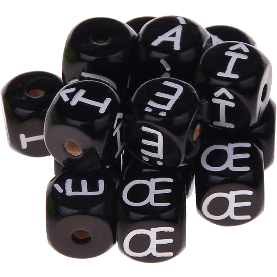 Schwarze, geprägte Buchstabenwürfel, 10 mm – Französisch