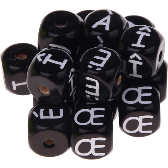 Cubes Lettres Gravées Noirs, 10 mm – Français