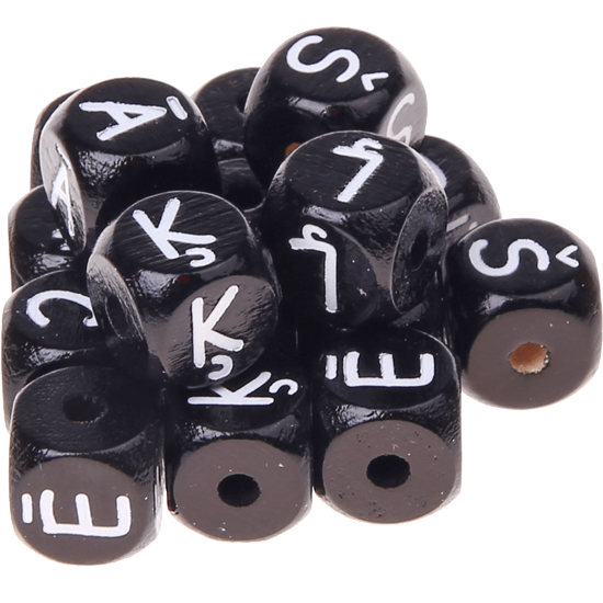 Cubos em preto com letras em relevo, de 10 mm – Letão