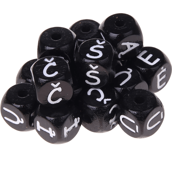 Black embossed letter cubes, 10 mm – Lithuanian