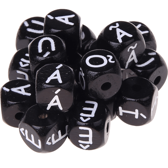 Black embossed letter cubes, 10 mm – Portuguese