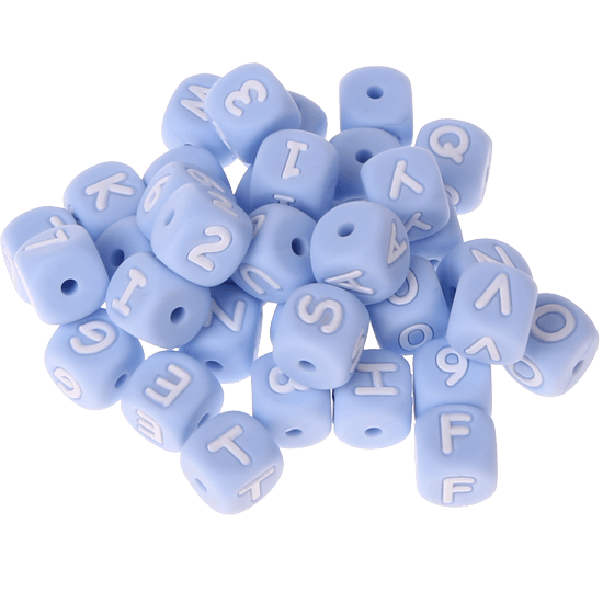 Pastellblaue Silikon-Buchstabenwürfel, 10 mm