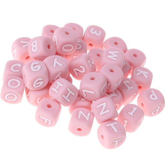 Pink silicone alphabet cubes, 10 mm