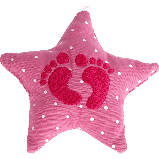 Etoile en tissu rose à motif pieds de bébé