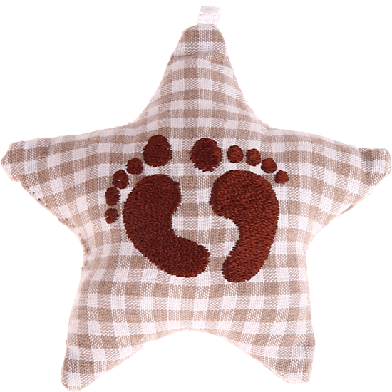Etoile en tissu marron à motif pieds de bébé