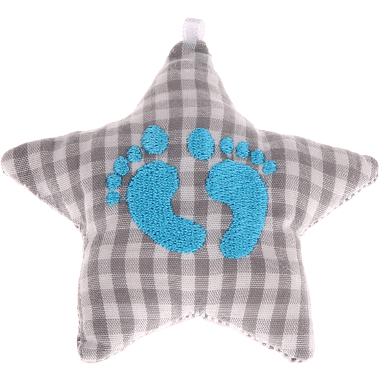 Etoile en tissu gris à motif pieds de bébé