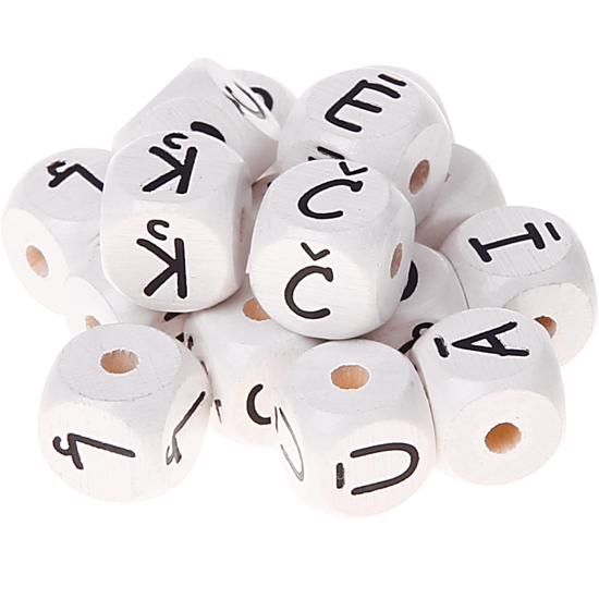 white embossed letter cubes, 10 mm – Latvian
