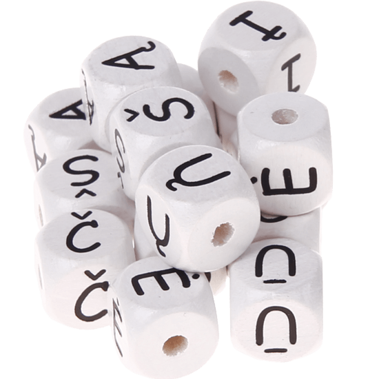 Weiße, geprägte Buchstabenwürfel, 10 mm – Litauisch