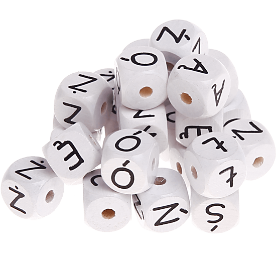 Cubes à lettres gravées – blancs, 10 mm – Polonais