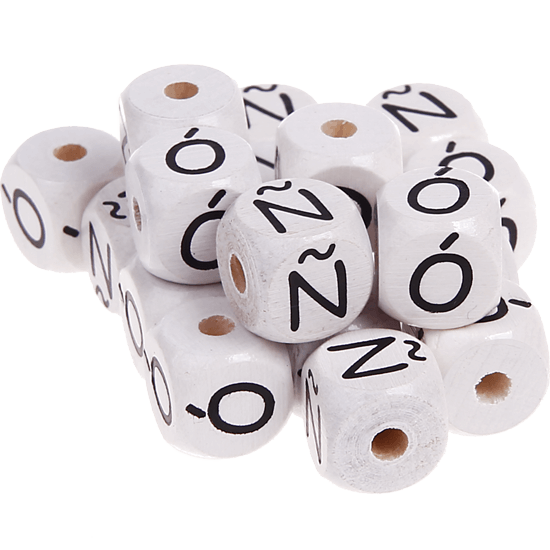 white embossed letter cubes, 10 mm – Spanish